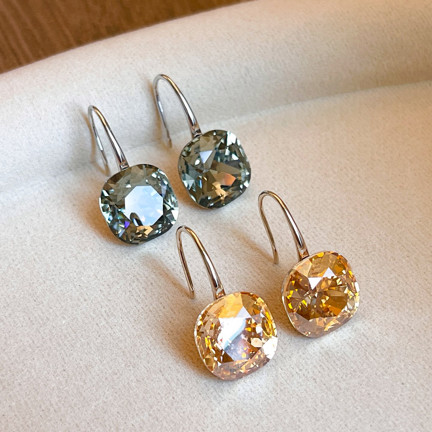Geometric Cubic Zirconia Ear Hooks - Image 2