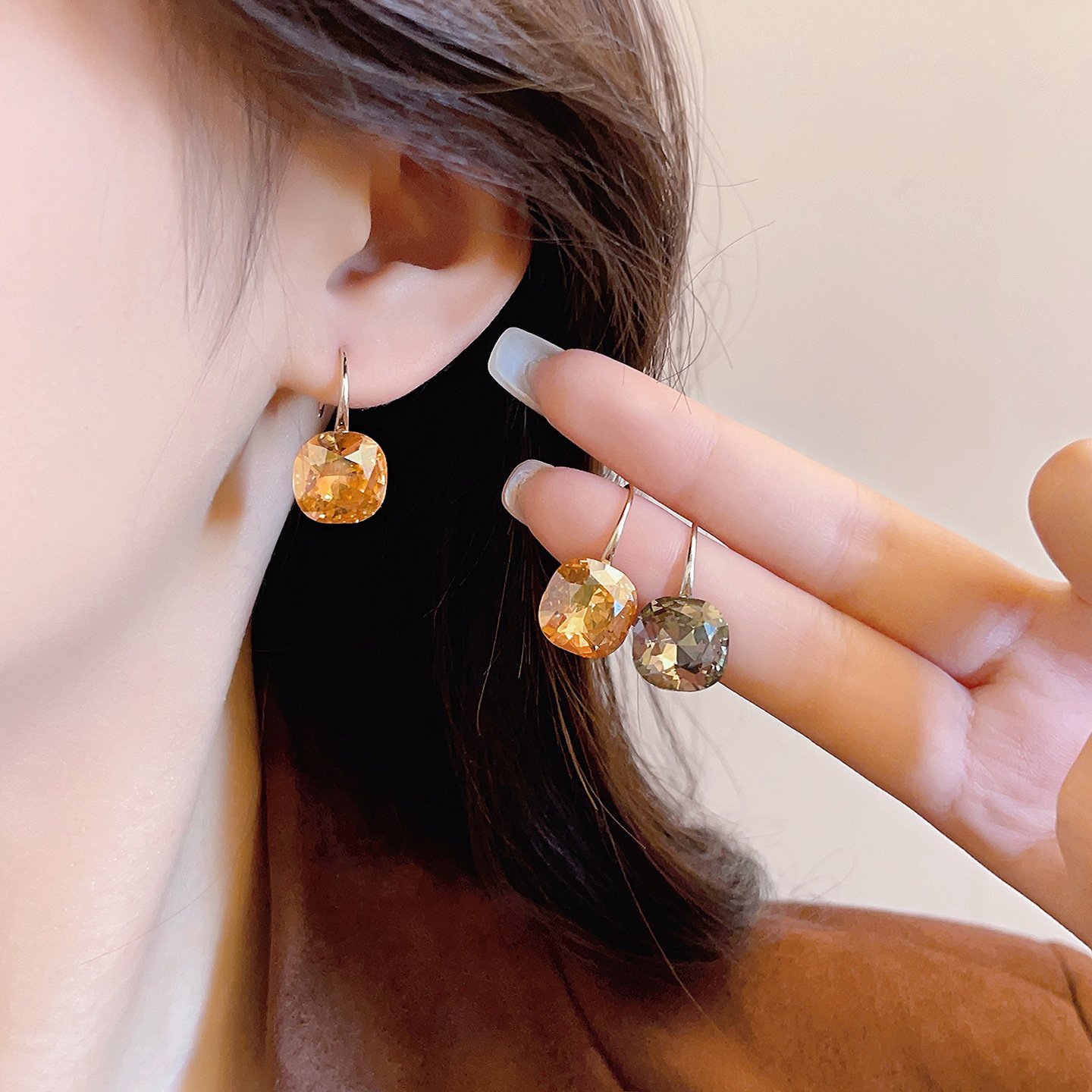 Geometric Cubic Zirconia Ear Hooks - Image 5